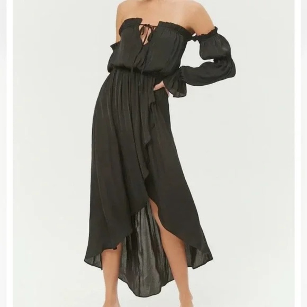 Forever 21 Black Off the Shoulder High Low Dress Size Large